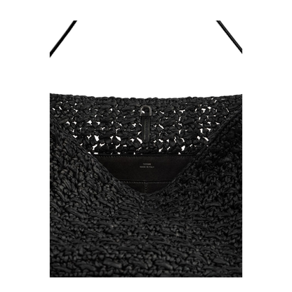 Raffia Belted Tote Bag - Black - Image 5