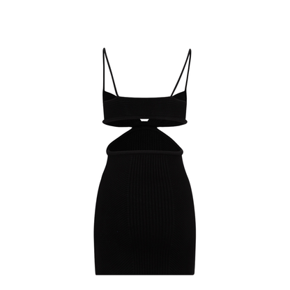 Black Cut Out Ribbed Mini Dress - Image 2