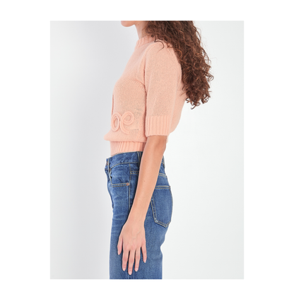 Elbow-Sleeve Logo Sweater in Alpaca Wool & Silk Knit - Image 3