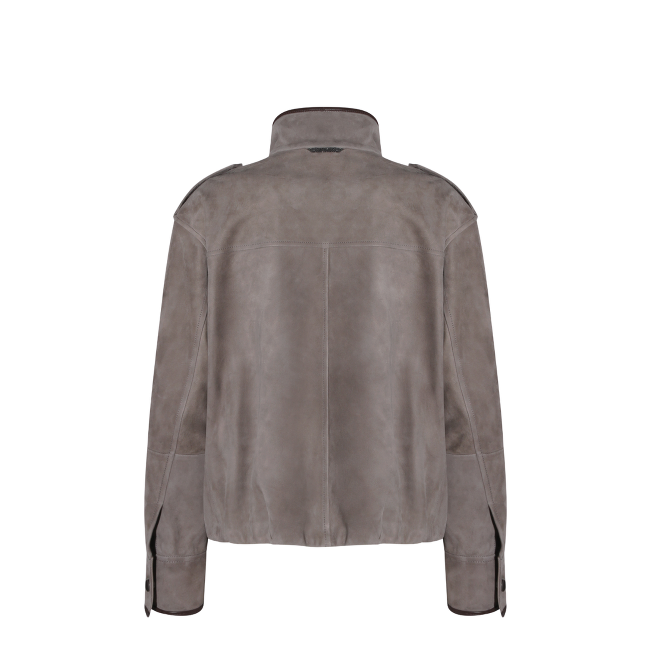 Faded Green Jacket With High Neck And Front Patch Pockets In Suede - Image 4