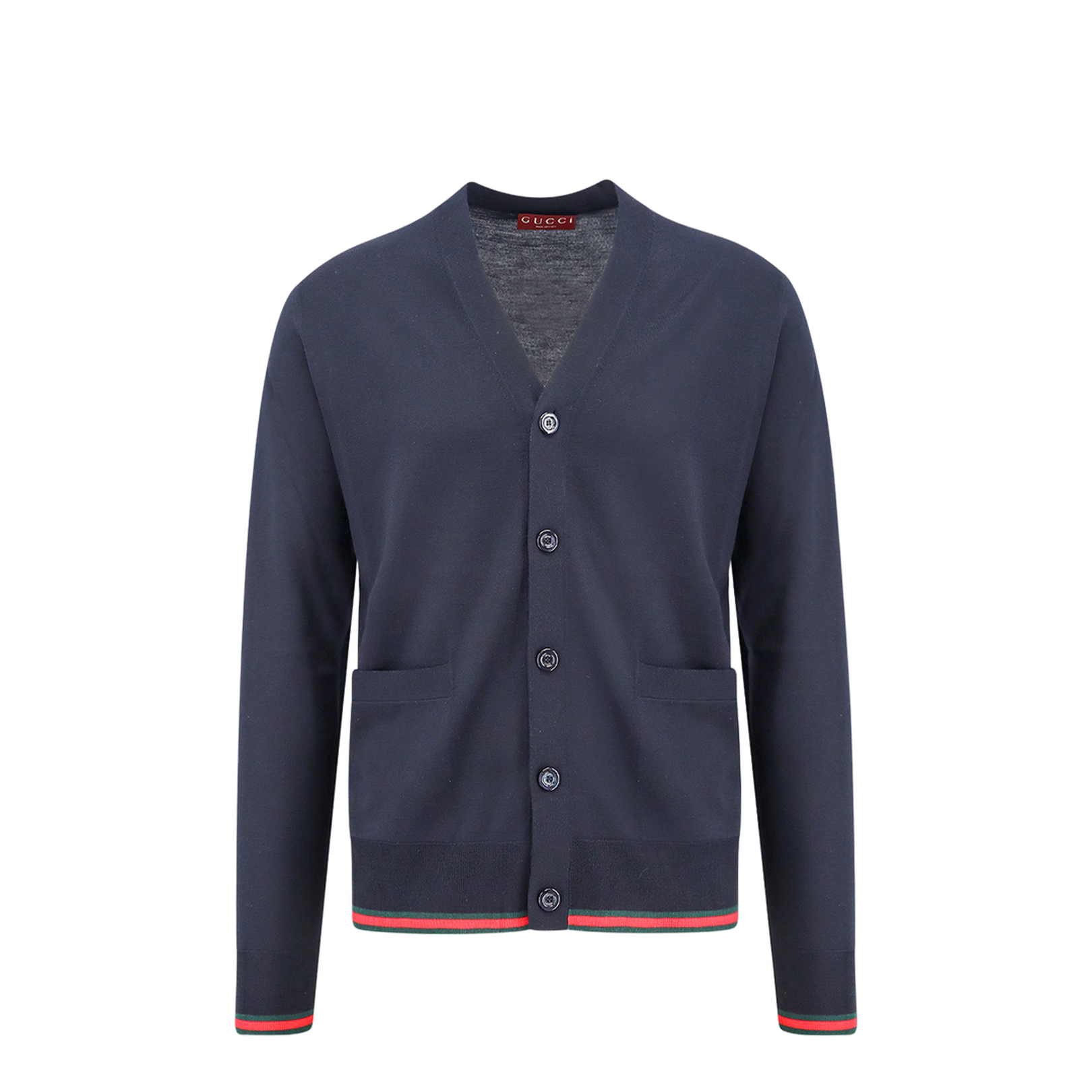 Wool Knit Cardigan with Web in Dark Blue - Image 1