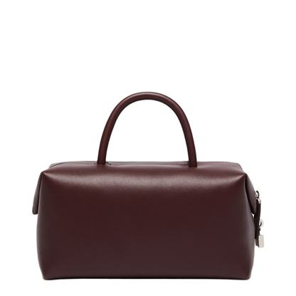 Medium Natural Leather Bowler Bag Bordeaux - Image 3