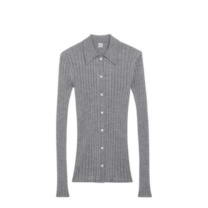 Slim Ribbed Shirt in Grey Mélange Cashmere and Silk - Image 1