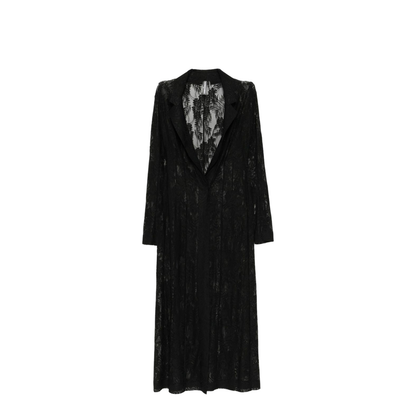 Black Open Front Floral-Lace Detailing Long Coat - Image 1