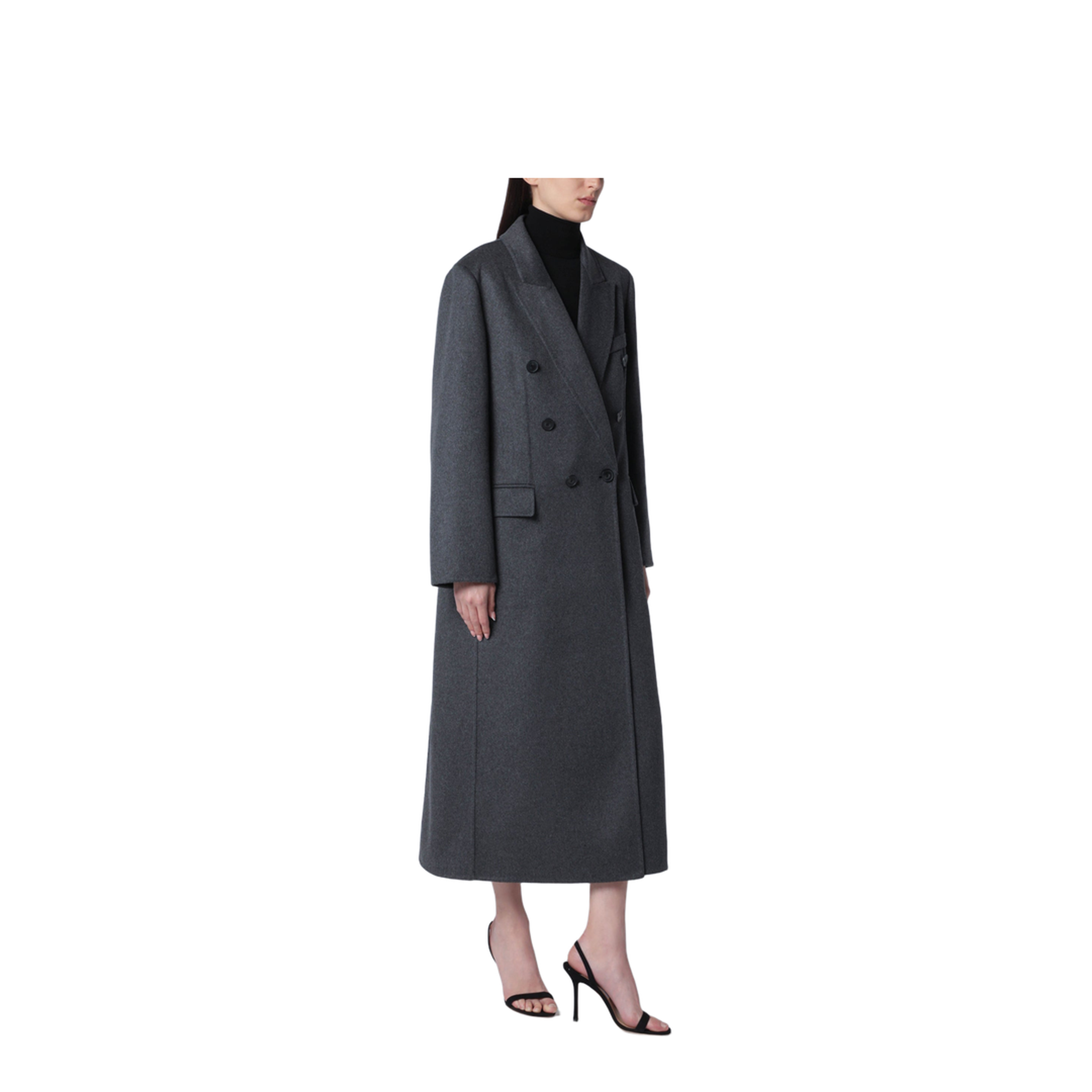 Double-breasted coat in grey mélange wool and cashmere - Image 1