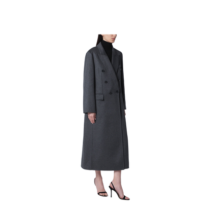 Double-breasted coat in grey mélange wool and cashmere - Image 1