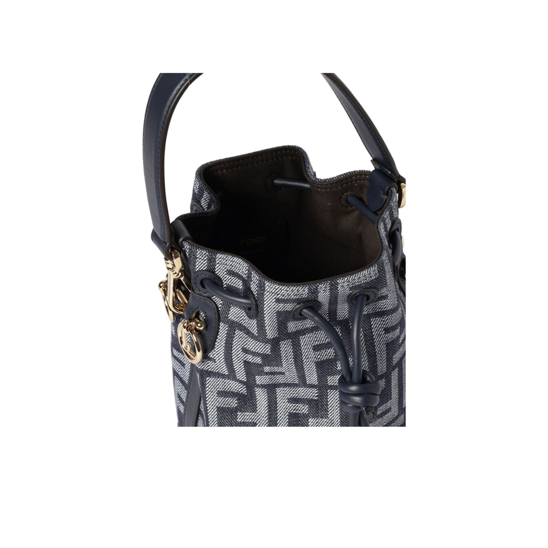 Mon Tresor Mini FF Jacquard Denim-Effect Bucket Bag - Dark Blue - Image 4