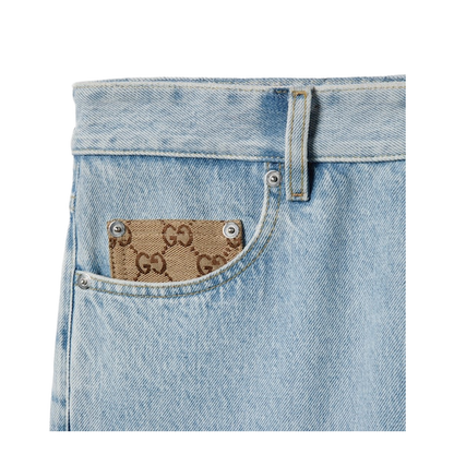 Washed Denim Pant with Insert in Light Blue - Image 2
