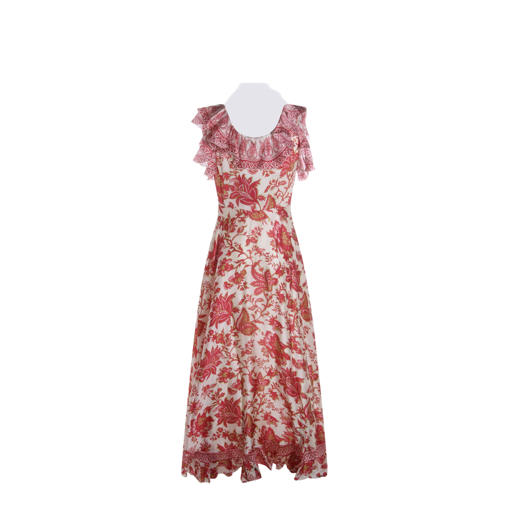 Floral Motif Silk Long Dress - Image 3