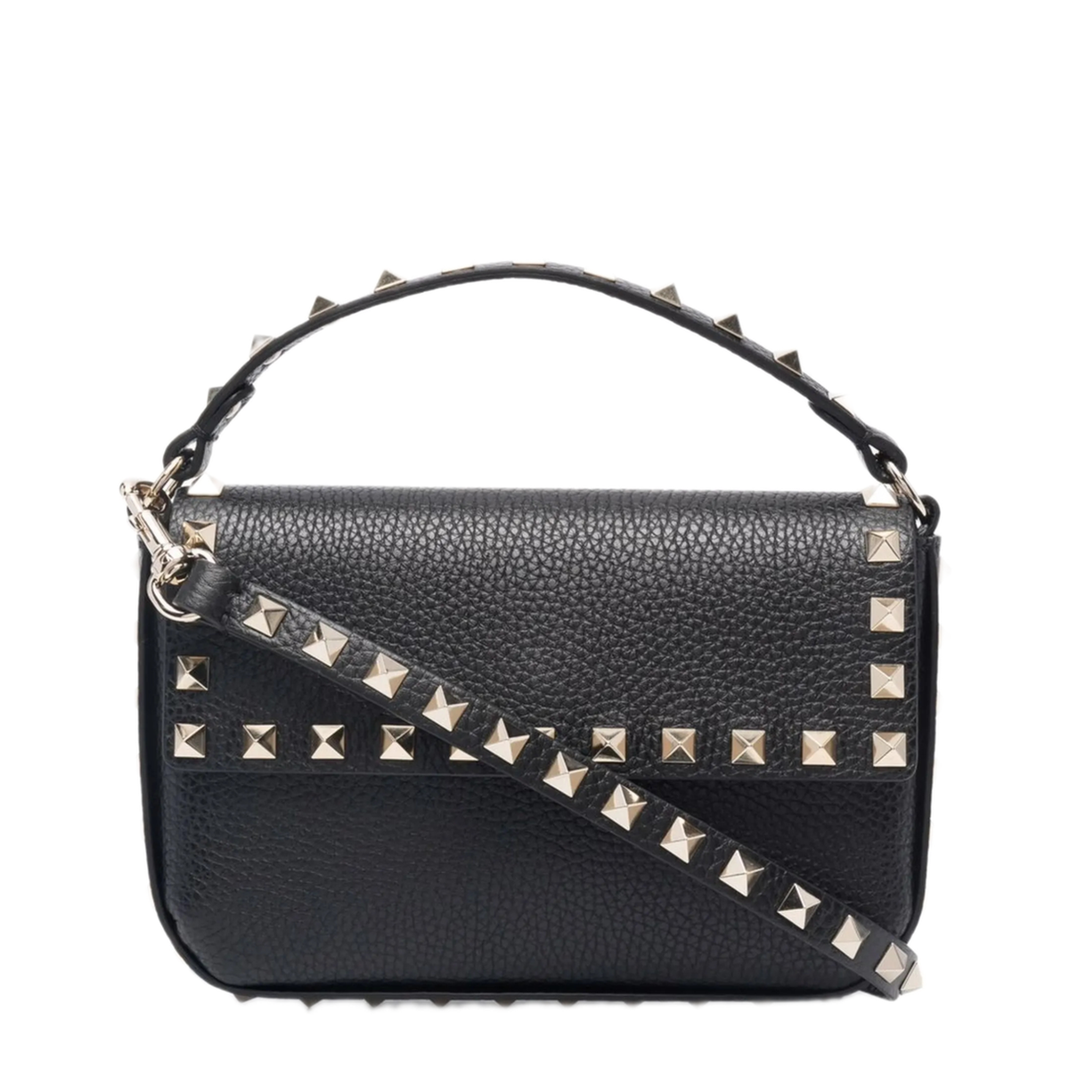 Rockstud Pouch In Grained Calfskin Leather, Black - Image 1
