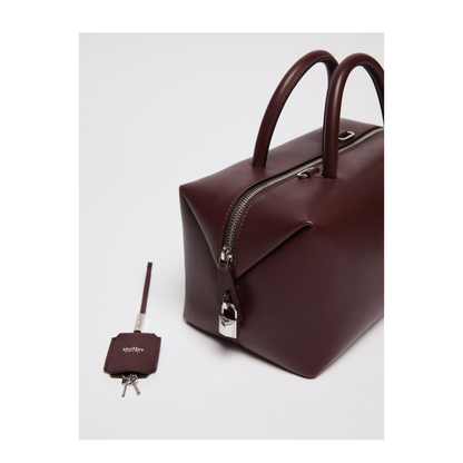 Medium Natural Leather Bowler Bag Bordeaux - Image 5