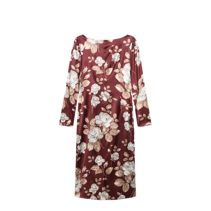 Burgundy Satin Dress with Floral Print - Image 2