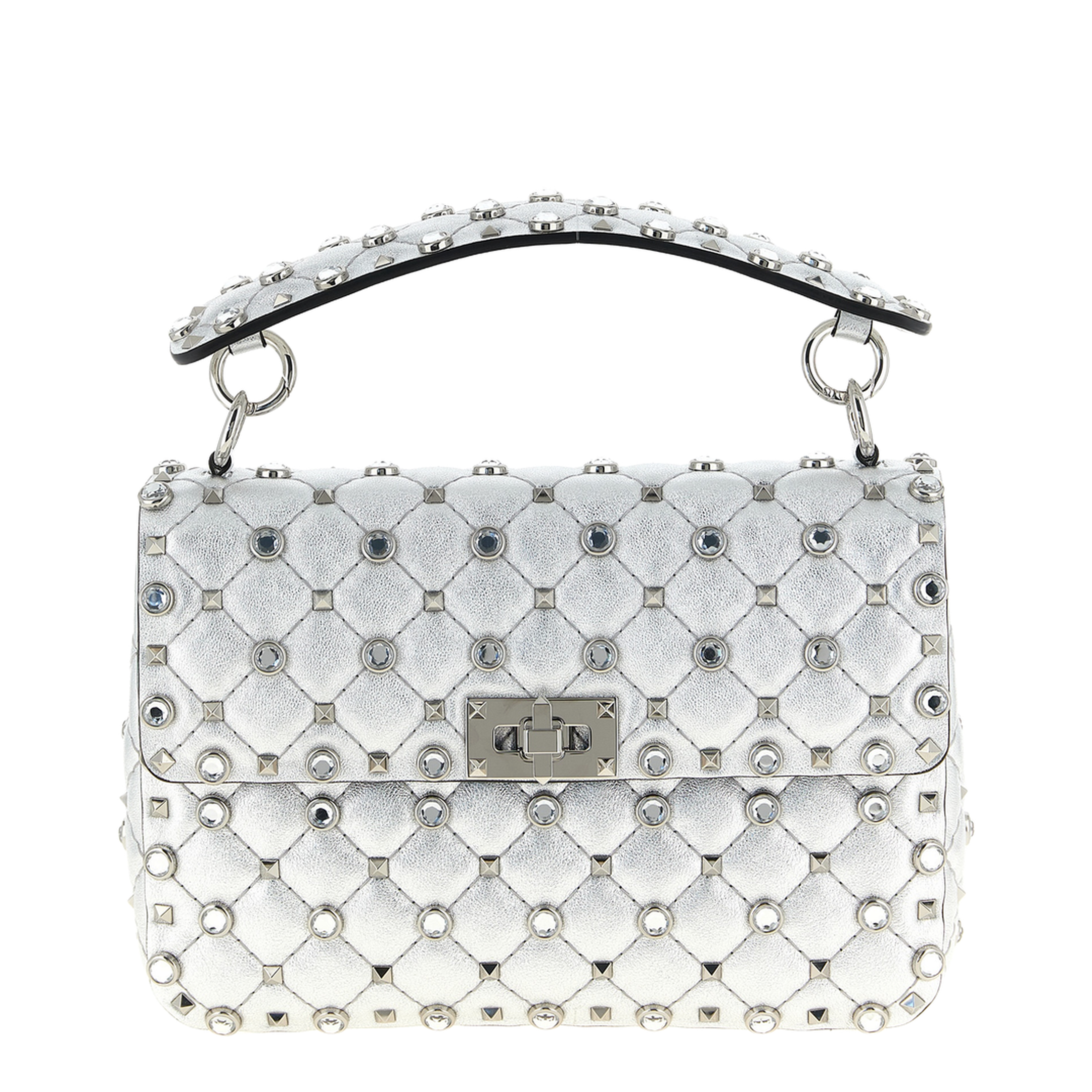 Rockstud Spike Lambskin Shoulder Bag - Silver - Image 1