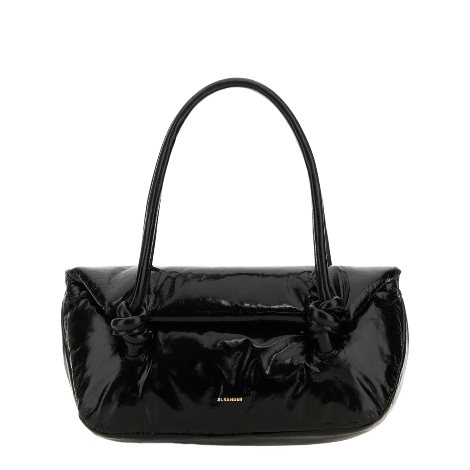 Knot Small Black Shoulder Bag With Laminated Logo In Patent Leather - Image 1