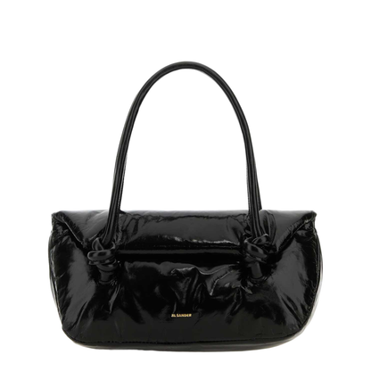 Knot Small Black Shoulder Bag With Laminated Logo In Patent Leather - Image 1