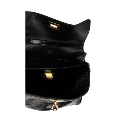 Rodeo Mini Croc-Embossed Calfskin Handbag - Black - Image 5