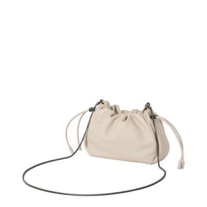 Mellow Beige Crossbody Bag with Drawstring Closure and Chain Shoulder Strap - Image 5