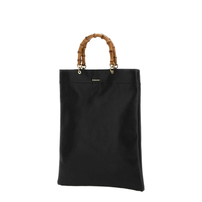 Leather Bag with Bamboo Handles and Logo - Image 2