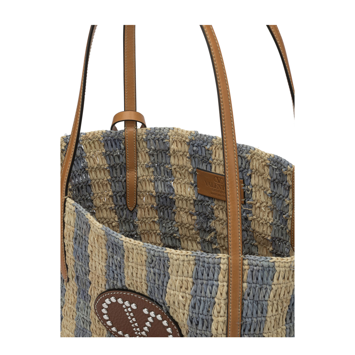 Striped Raffia Tote Bags - Natural/Blue - Image 5
