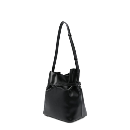 Medium Smooth Leather Bucket Bag - Nero - Image 2