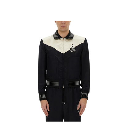 Music Black Polyester Blend Bomber Jacket - Image 1