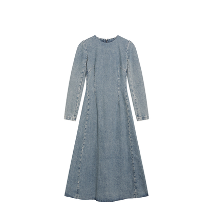 Cup-shoulder denim midi dress in ice blue - Image 1