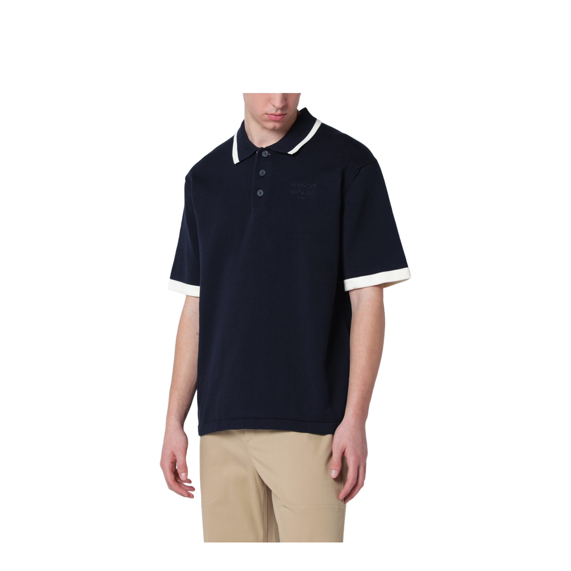 Navy Blue Comfort-Fit Cotton Polo Shirt - Image 1