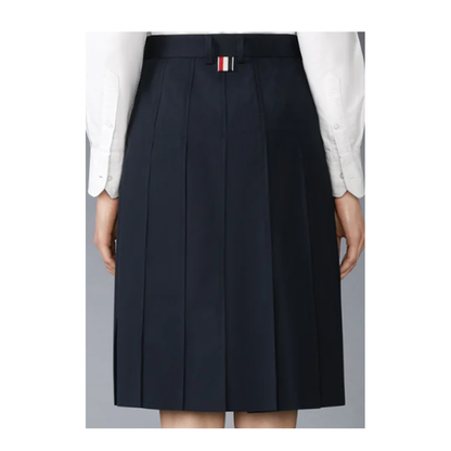 Bermuda Length Front Fly Pleated Skirt with GG Details in Wrinkle Free Cotton Suiting - Image 2