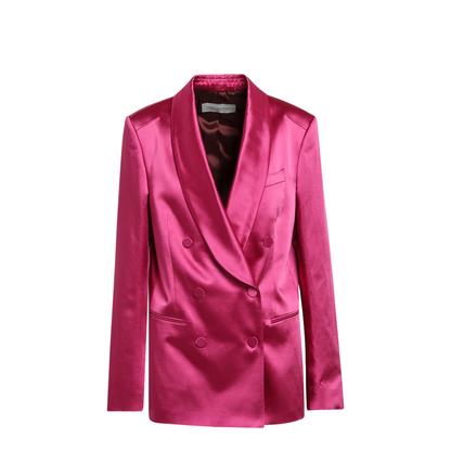 Fuchsia Double-Breasted Satin Jacket - Image 1