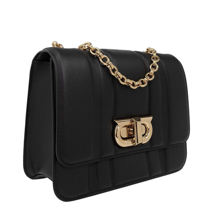 Gancini Medium Leather Shoulder Bag in Black - Image 3