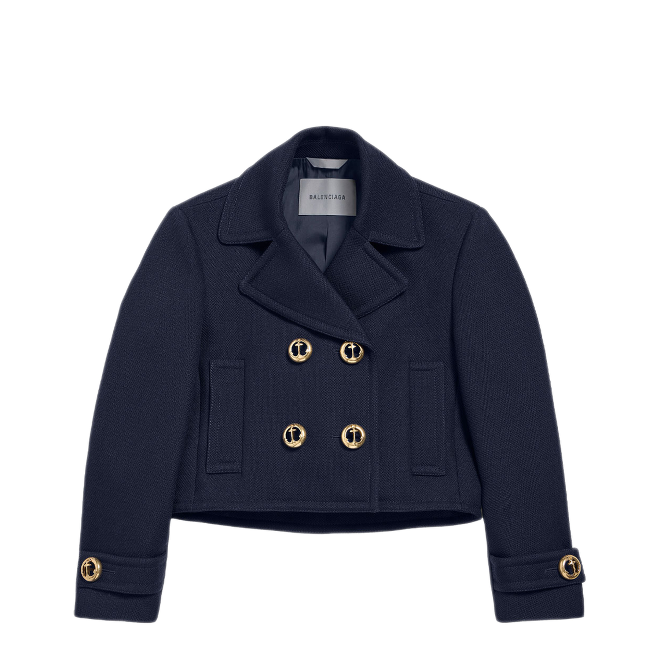 Cropped Peacoat in Textured Wool - Image 1
