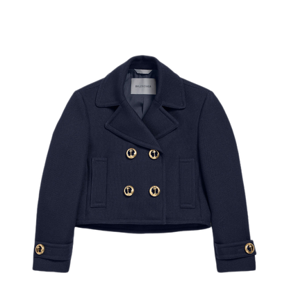 Cropped Peacoat in Textured Wool - Image 1