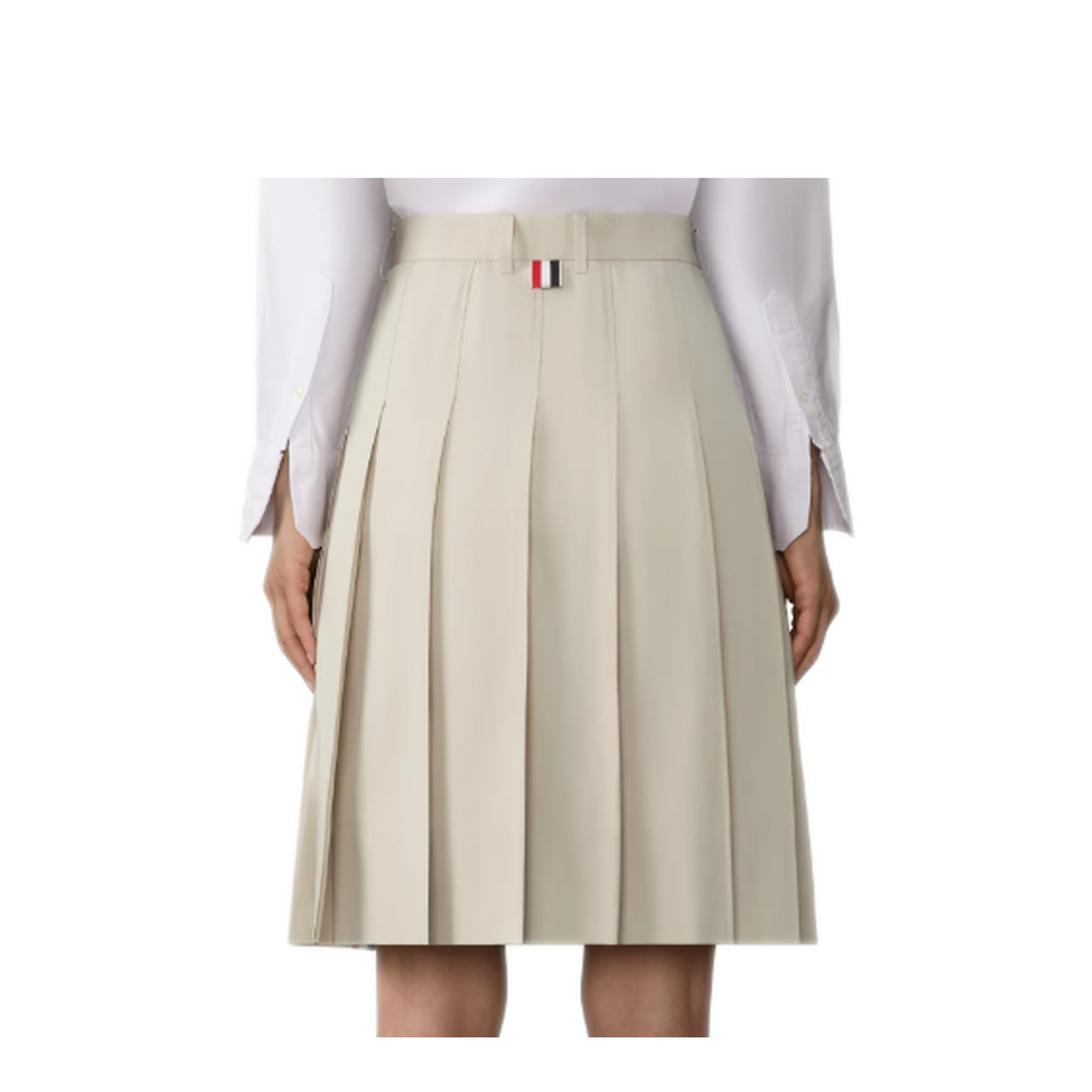 Bermuda Length Front Fly Pleated Skirt with GG Details in Wrinkle Free Cotton Suiting - Image 2