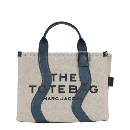 The Wavy Canvas Medium Tote Bag - Ivory/Navy - Image 4
