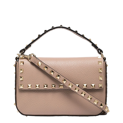 Rockstud Grainy Calfskin Pouch - Poudre - Image 1