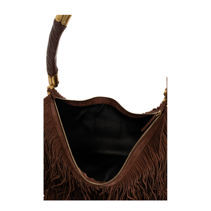 Ébène Large Suede Hobo Bag - Dark Brown - Image 5