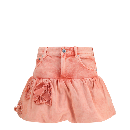 Mini Bubble Skirt in Denim with Appliqué Roses - Image 1