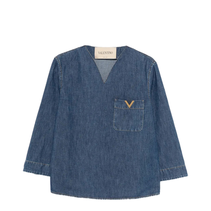 Cotton Denim Shirt - Blue - Image 1