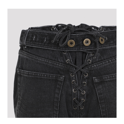 Denim Jeans With Lacing And Knee Bonding Detail - Image 5