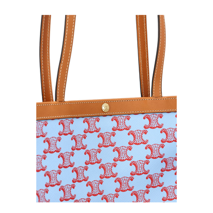 Triomphe Canvas Medium Flat Shopper - DENIM BLUE / RED - Image 4