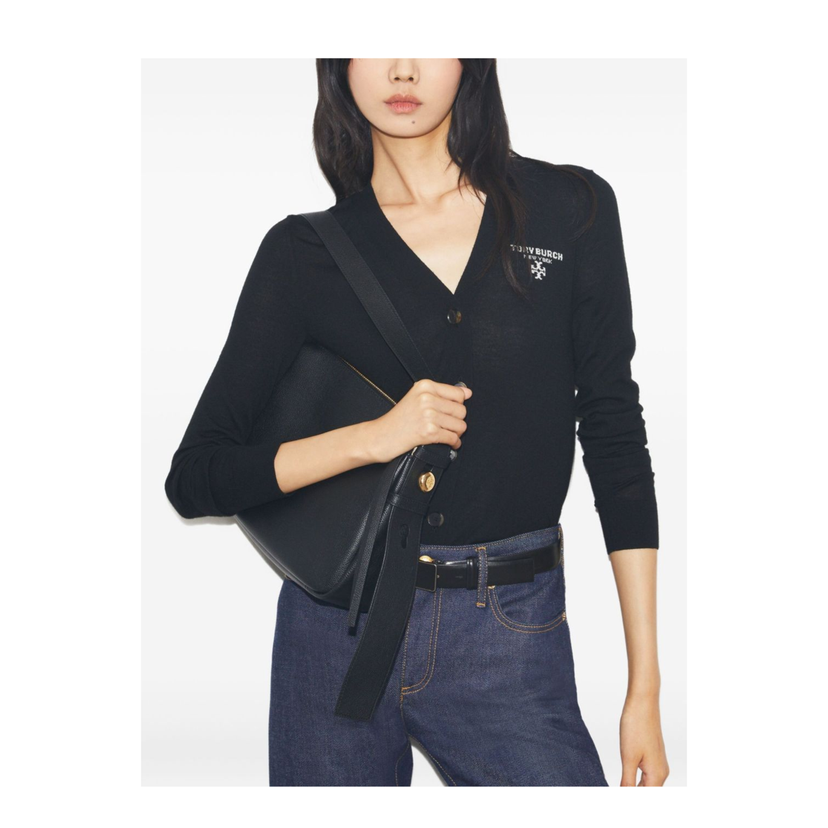 Romy Leather Shoulder Bag in Black - Image 3