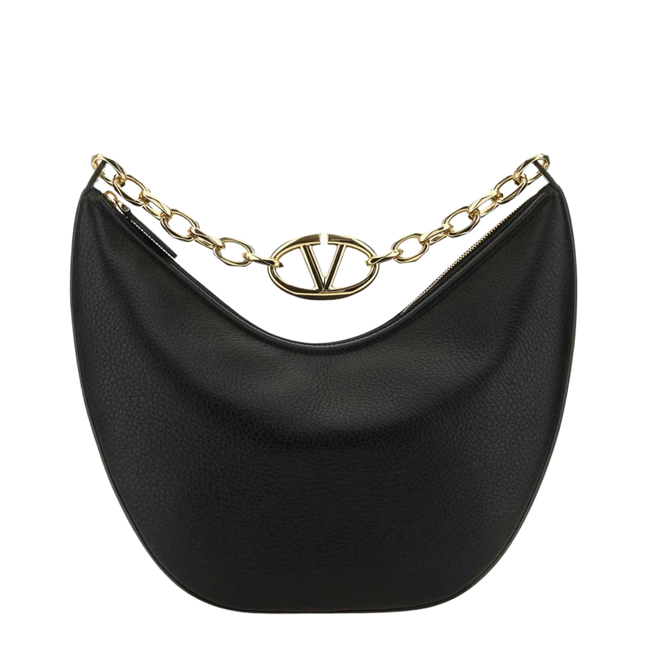 VLogo Black Leather Medium Hobo Moon Shoulder Bag - Image 1