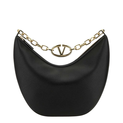 VLogo Black Leather Medium Hobo Moon Shoulder Bag - Image 1
