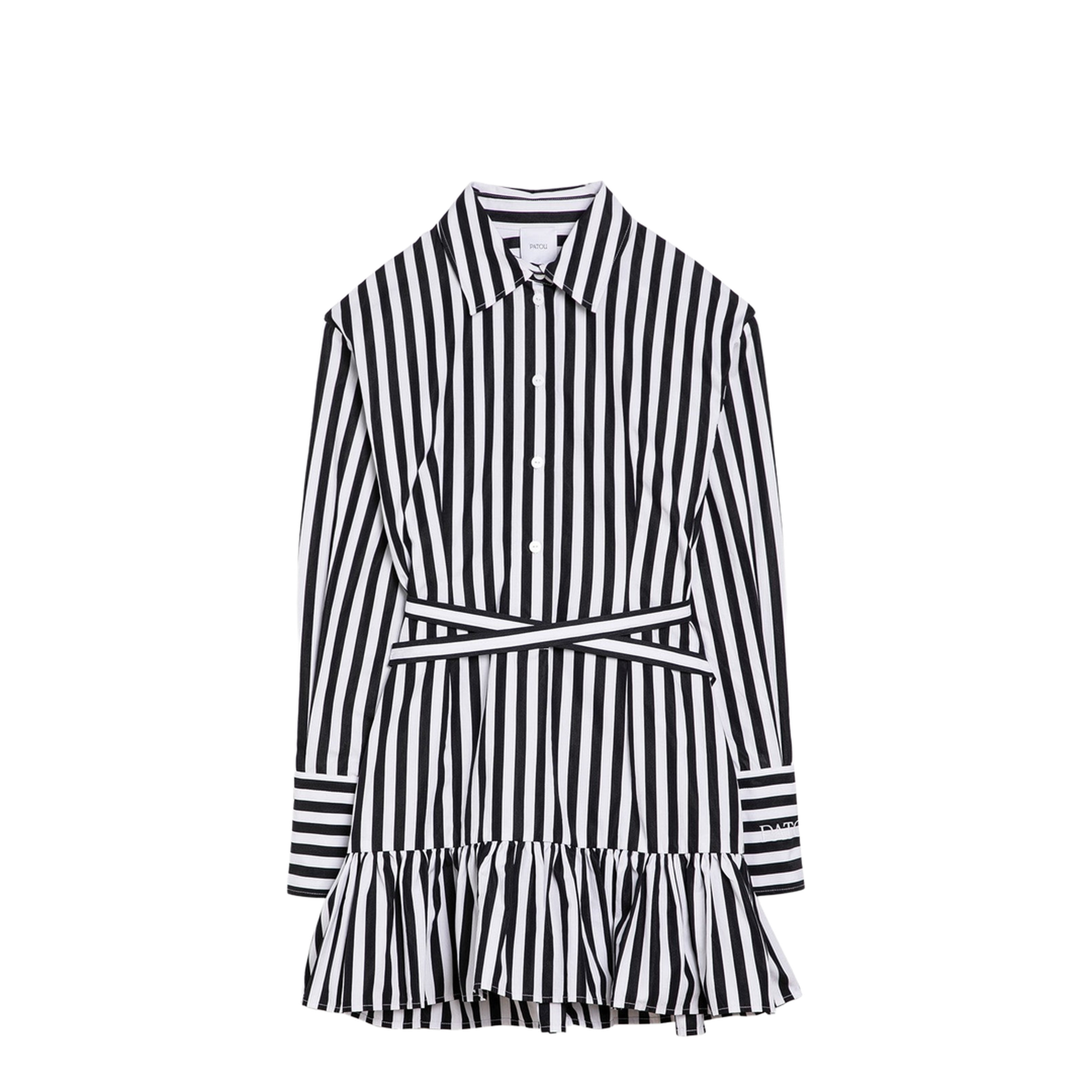 Black/White Striped Cotton Mini Chemisier Dress - Image 1