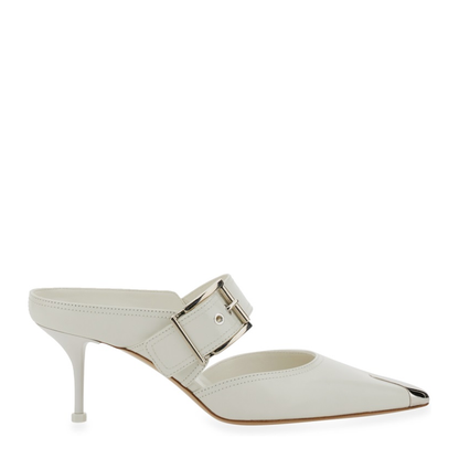 Chalk Leather Hardware Mules - Image 1