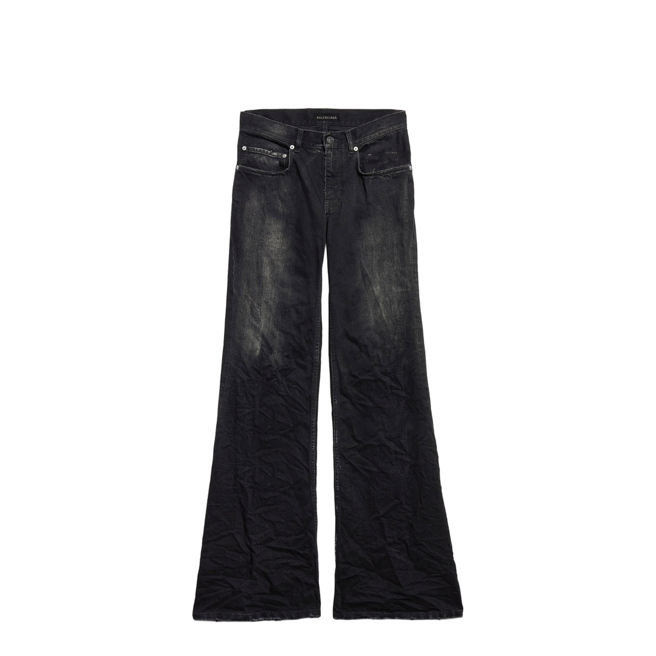 Crinkled Effect Wide Leg Jeans With Washed And Worn-Out Details - Image 1