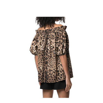 TOP MANICHE CORTE IN POPELINE STAMPA LEOPARDO - Image 4