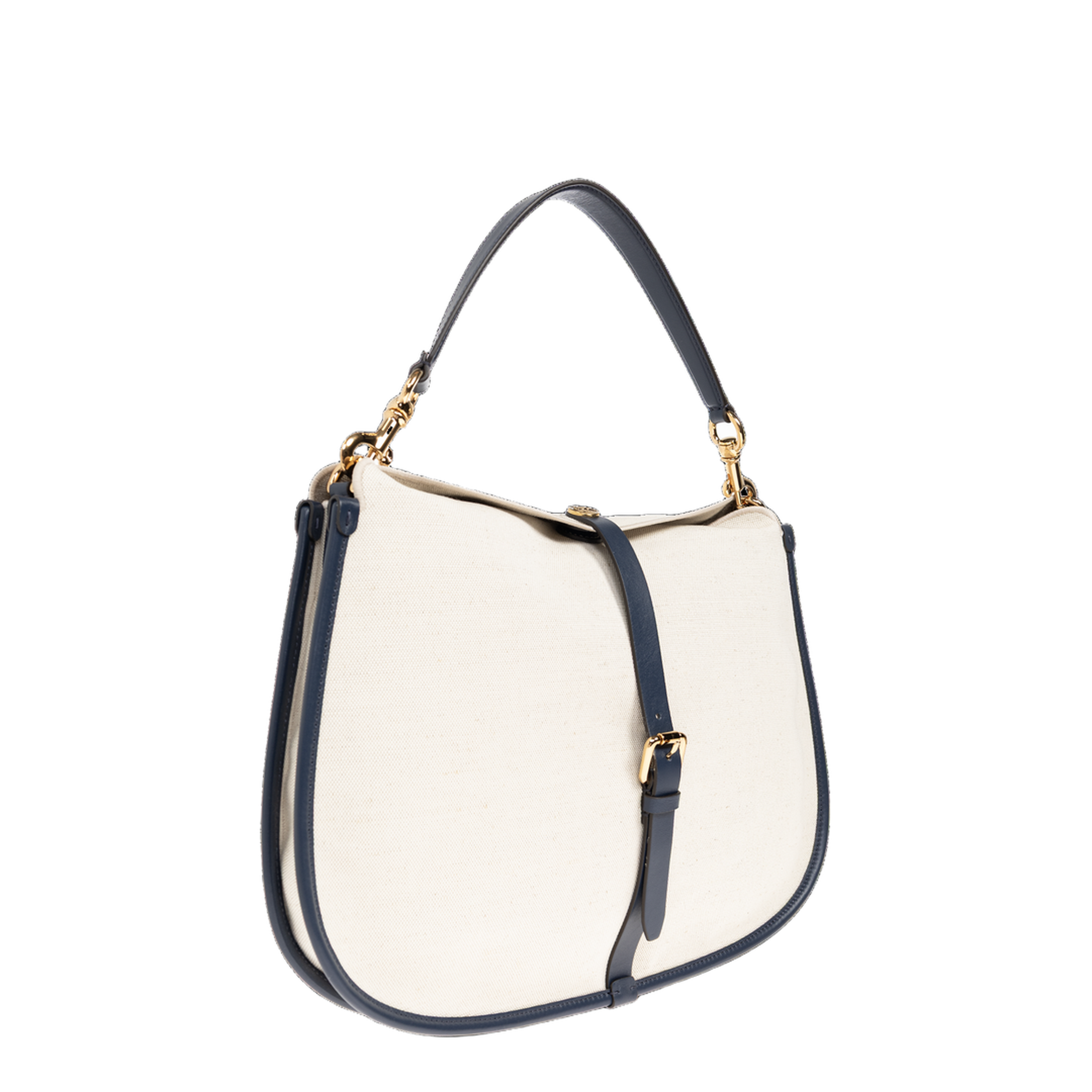 Pony Buckle Leather Shoulder Bag - Beige/Blue - Image 3