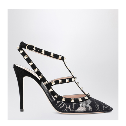 Rockstud Slingback in Black Lace - Image 1