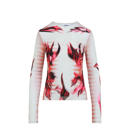 Layered Long Sleeves Top Printed Flower Body Morphing Mariniere - Image 2